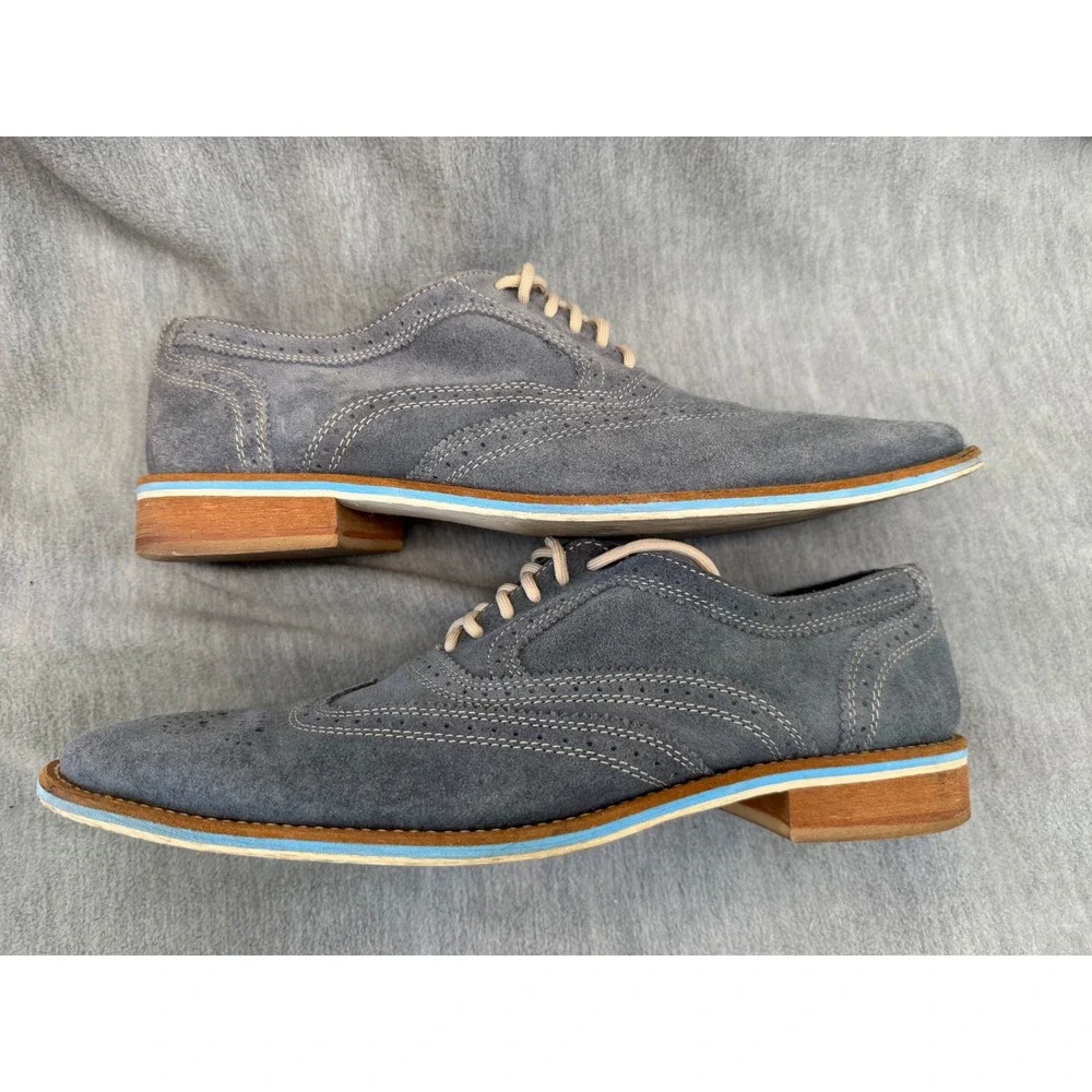 Giorgio Brutini Wingtip Oxford Men 10 Grey Blue Suede‎ Brogue Dress Shoes preppy